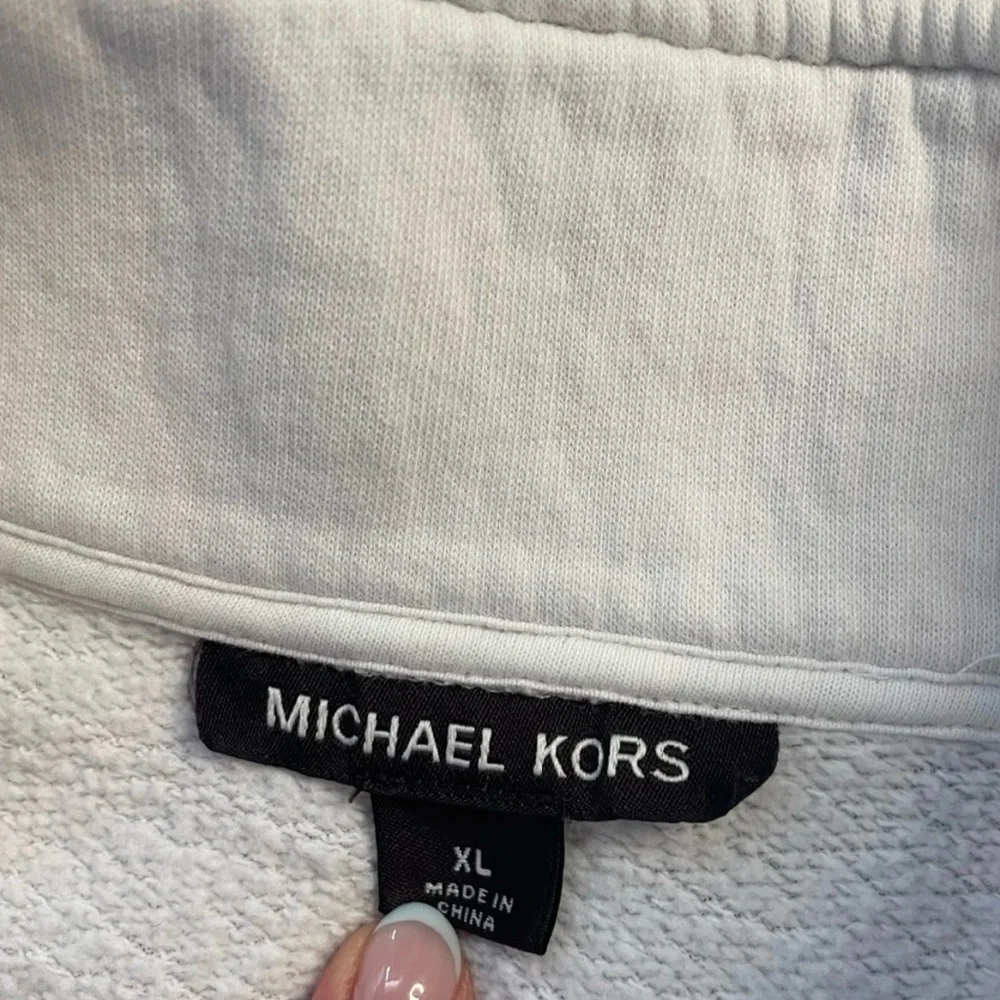 Michael Kors White Quarter Zip Pullover Sweatshirt Logo XL